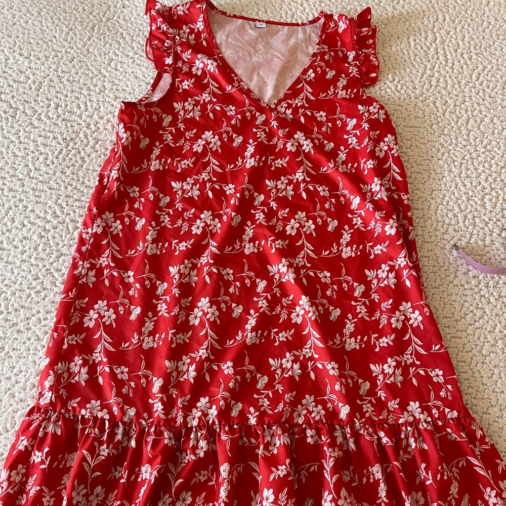 Red Floral Babydoll Dress